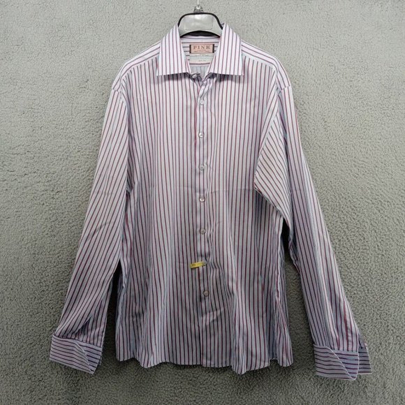 Thomas Pink‎ Shirt Mens 16.5 Blue Red Stripe Slim Fit Cotton Cutaway Jermyn St - Picture 1 of 8